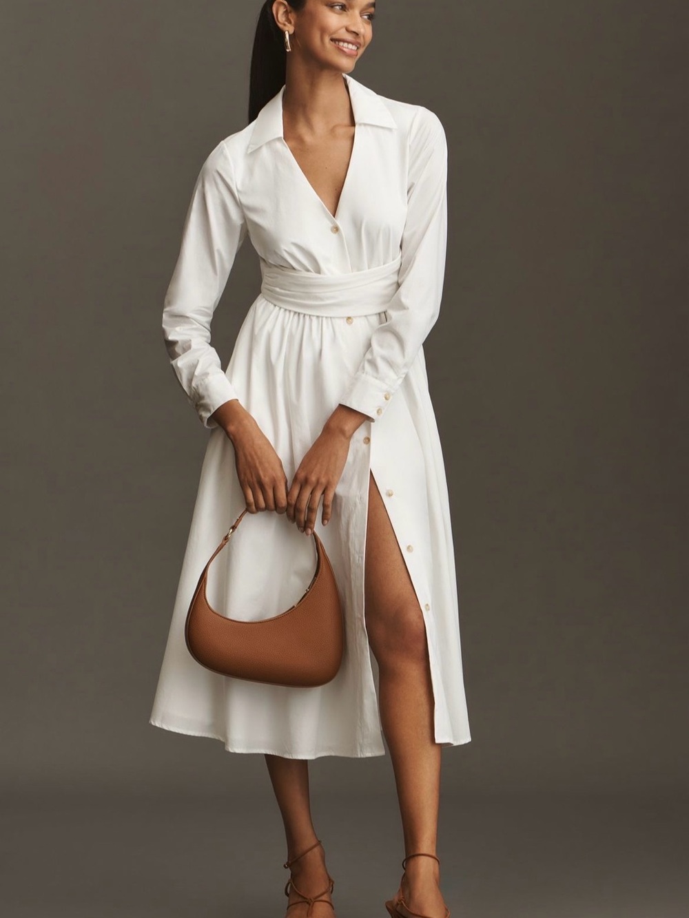 Anthropologie Hutch White Long-Sleeve Wrap Midi Dress